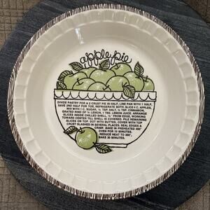Vintage Retro Country Harvest Green Apple Pie Plate Pan Dish Recipe Baking 11"